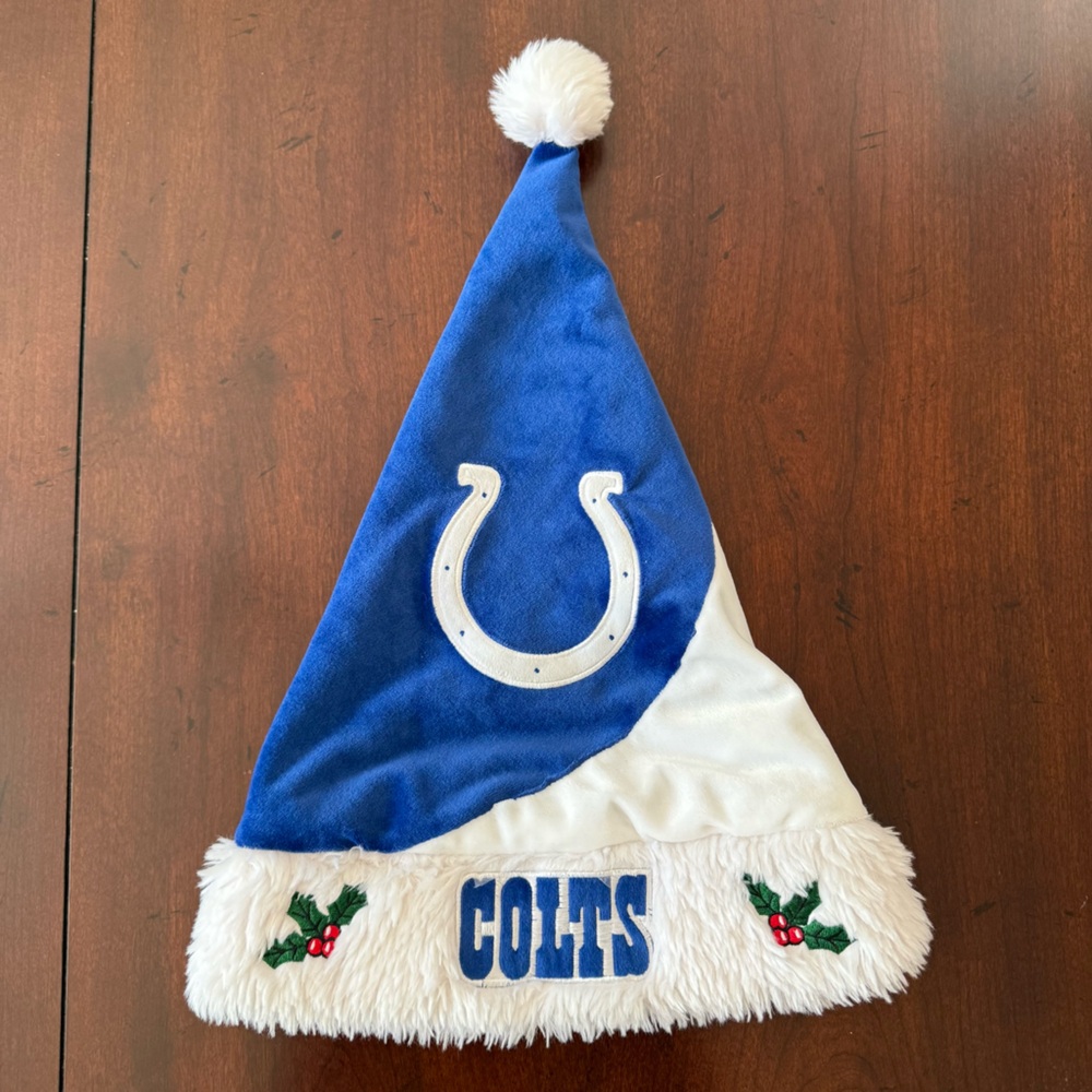 NFL‎ Indianapolis Colts Santa Holiday Christmas Hat Blue White Embroidered